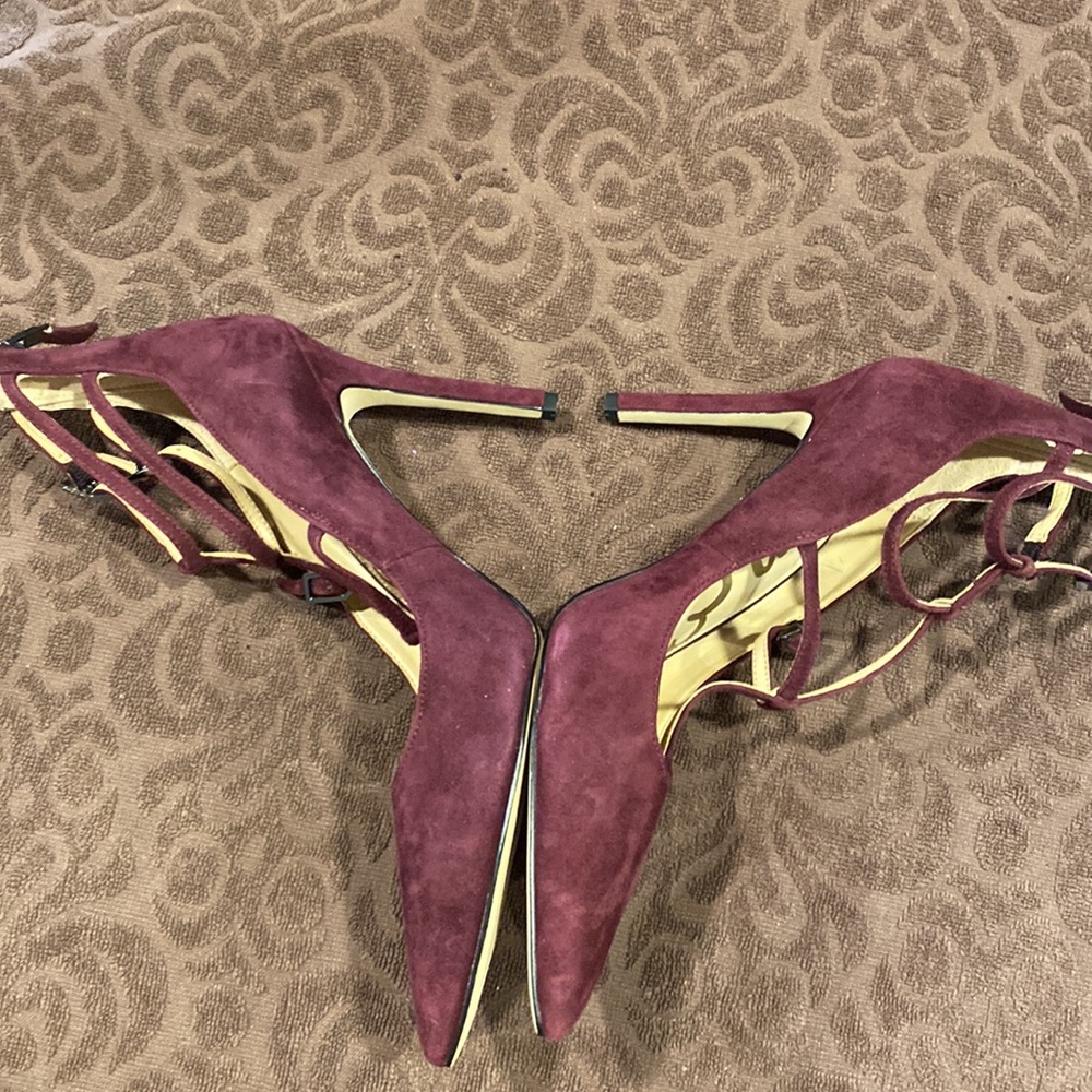 Sam Edelman Burgundy Suede Pointed Toe Lace-Up Heels - Picture 3 of 7